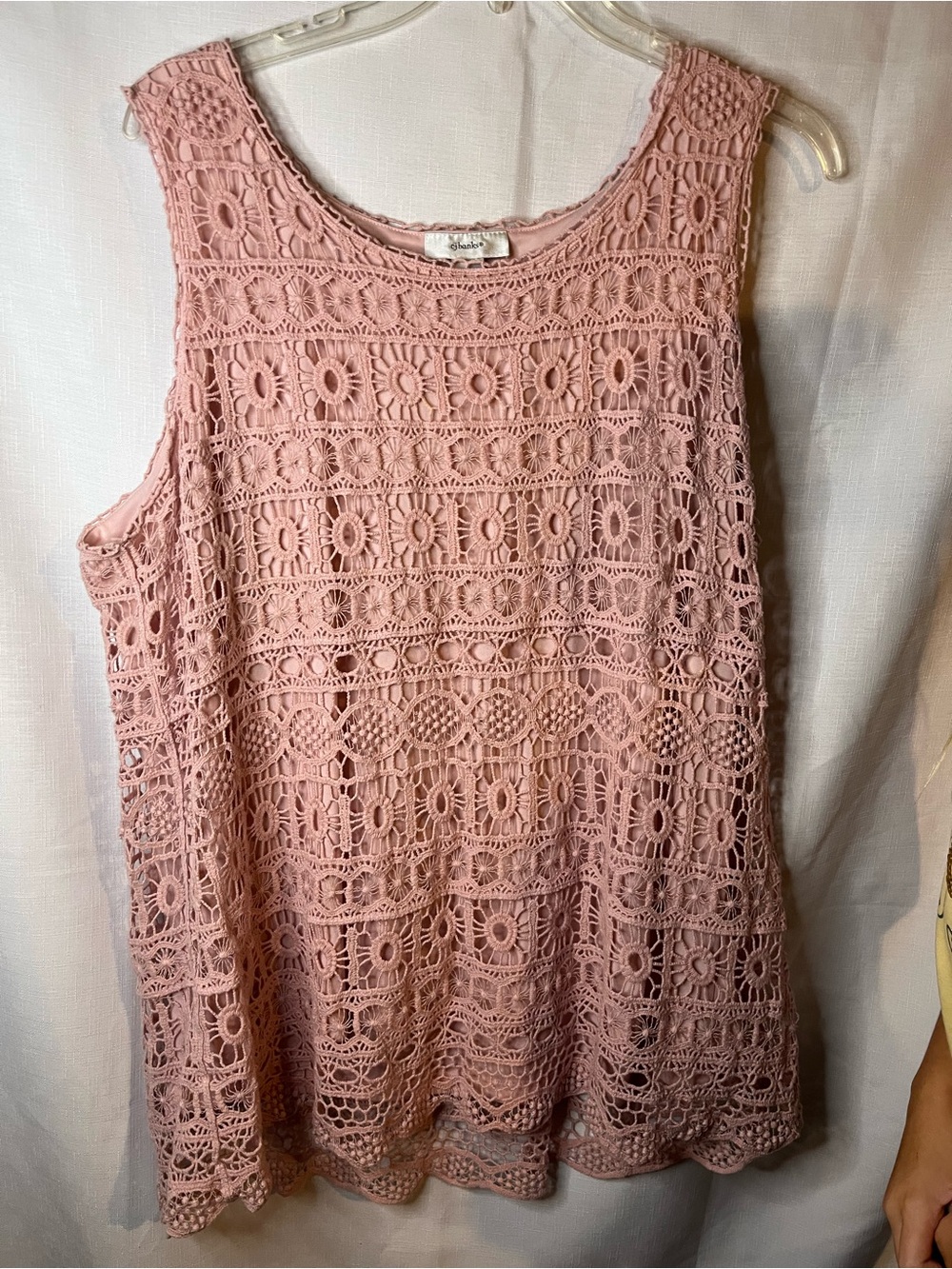 CJ Banks Dusty Pink Crochet Tank Top